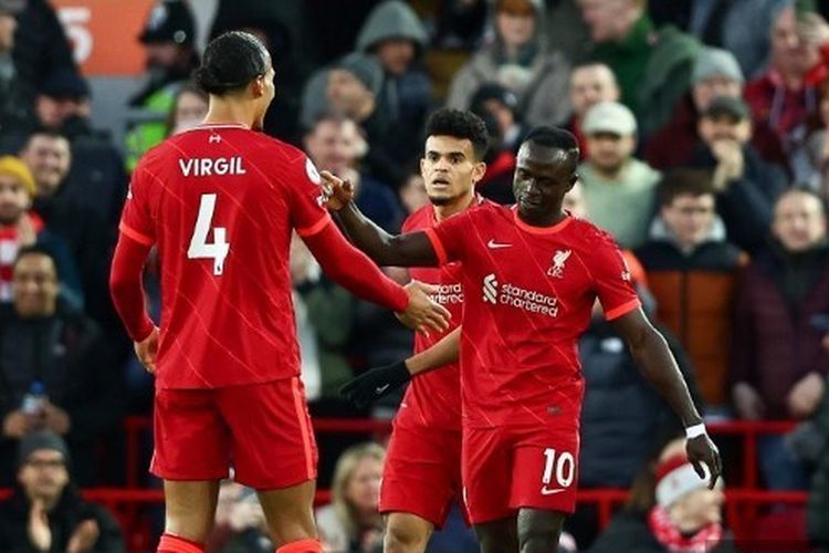 Selebrasi Sadio Mane pencetak gol kemenangan Liverpool atas West Ham United di Anfield (Foto AFP/Clive Brunskill