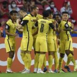 Tim Malaysia yang dikalahkan 1-2 oleh Singapura (Foto AFP/Roslan Rahman).